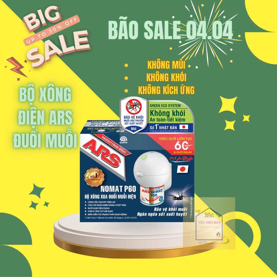 Bộ xông đuổi muỗi ARS Nomat P60 từ Nhật Bản (Đã kèm dung dịch, sử dụng 2 tháng) nhỏ gọn tiện lợi hiệu quả tuyệt đuổi sạch hết muỗi ra khỏi khu vực mong muốn Không Màu Không Mùi Không Khói hiệu quả tức thời tiết kiệm điện