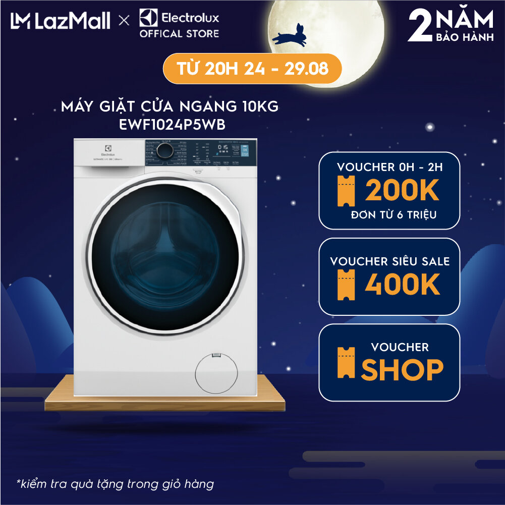 Máy giặt cửa trước Electrolux 10kg EWF1024P5WB - Giặt hơi nước diệt 99.9% vi khuẩn, không cặn giặt tẩy, tiết kiệm điện hơn 50%, êm dịu như giặt tay