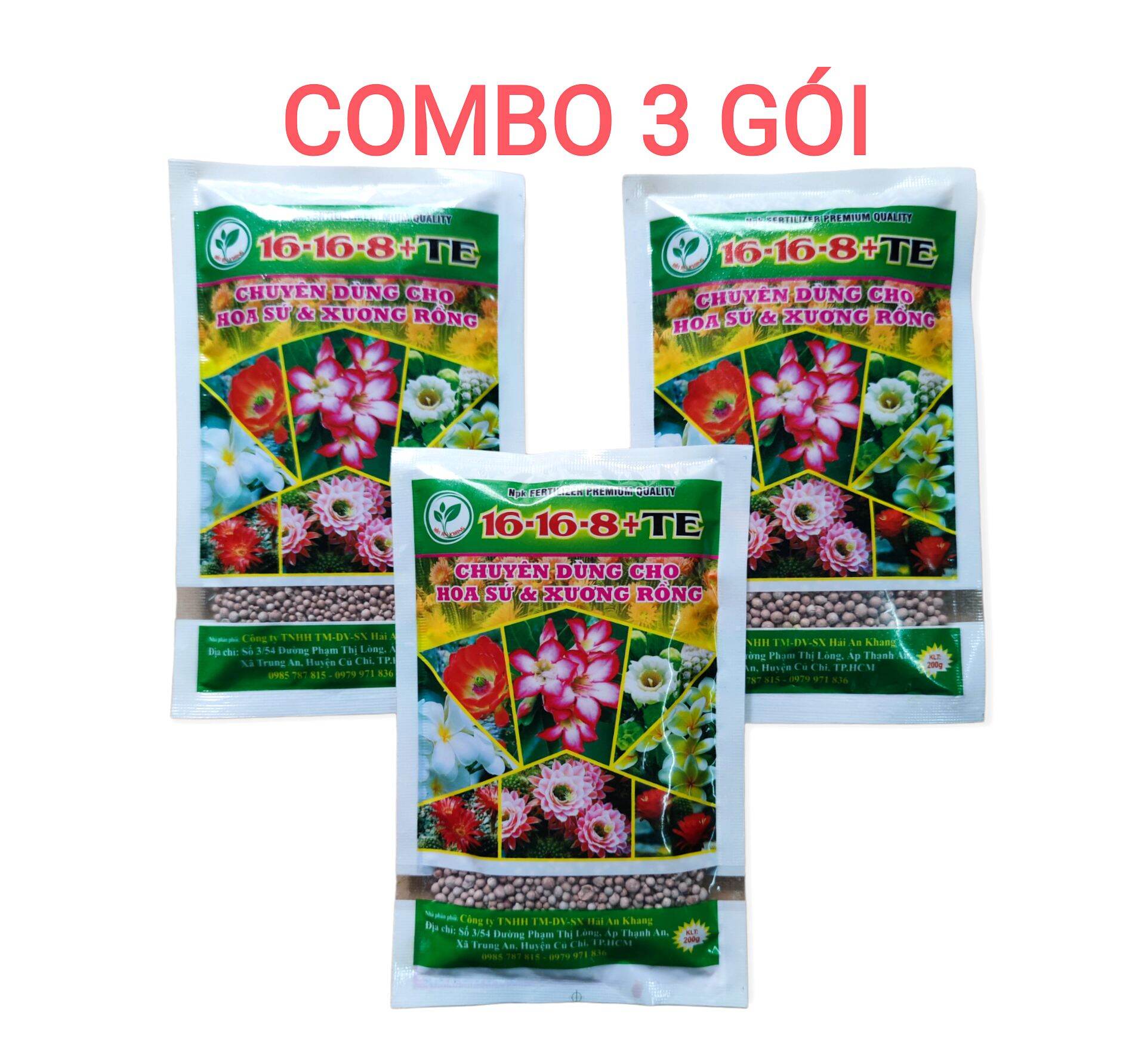 Phân bón gốc chuyên hoa sứ, xương rồng gói 200gr npk 16-16-8+te