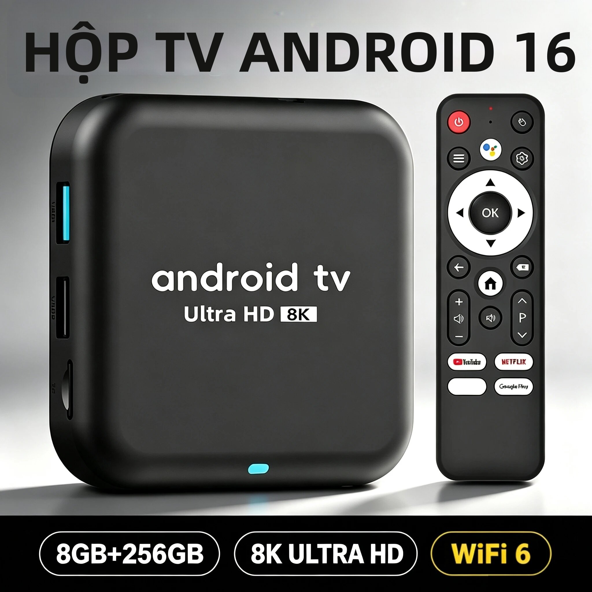 Hộp Giải Mã Truyền Hình Thông Minh Android 16 Q18 RK3518 8GB 256GB WiFi6 Kép BT5.4 Video 8K HD Trợ Lý Giọng Nói Google Netflix Máy Phát Trực Tuyến Đa Phương Tiện