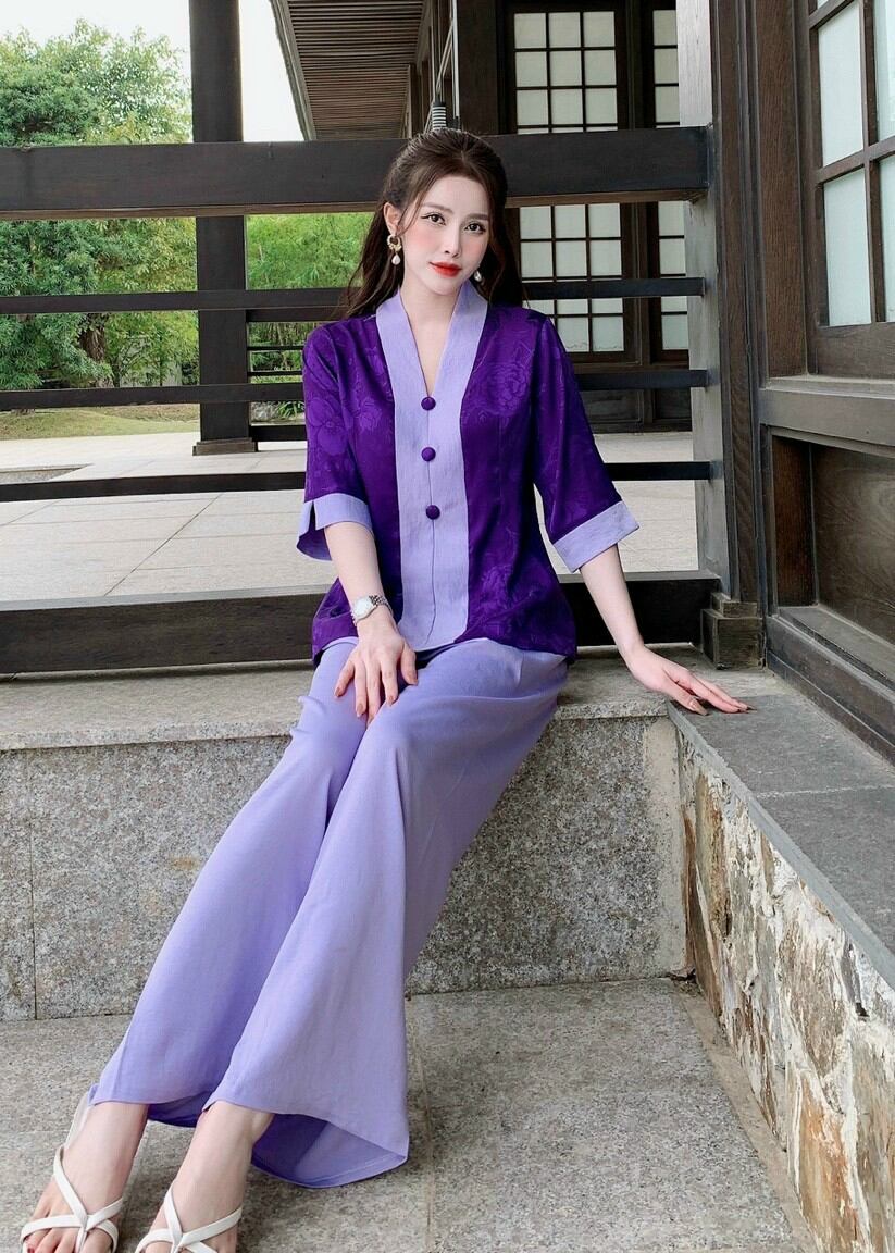 Đồ lam đi chùa - mẫu bà lai gấm loại 1