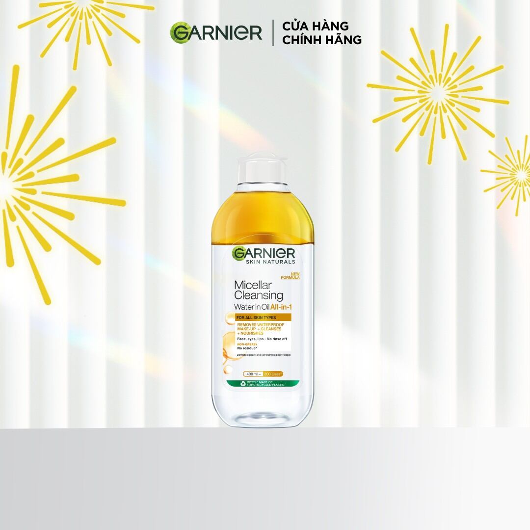 Nước tẩy trang sạch sâu  dưỡng cho da khô  trang điểm lâu trôi Garnier Micellar Water Oil-Infused 400ml (nắp trắng)