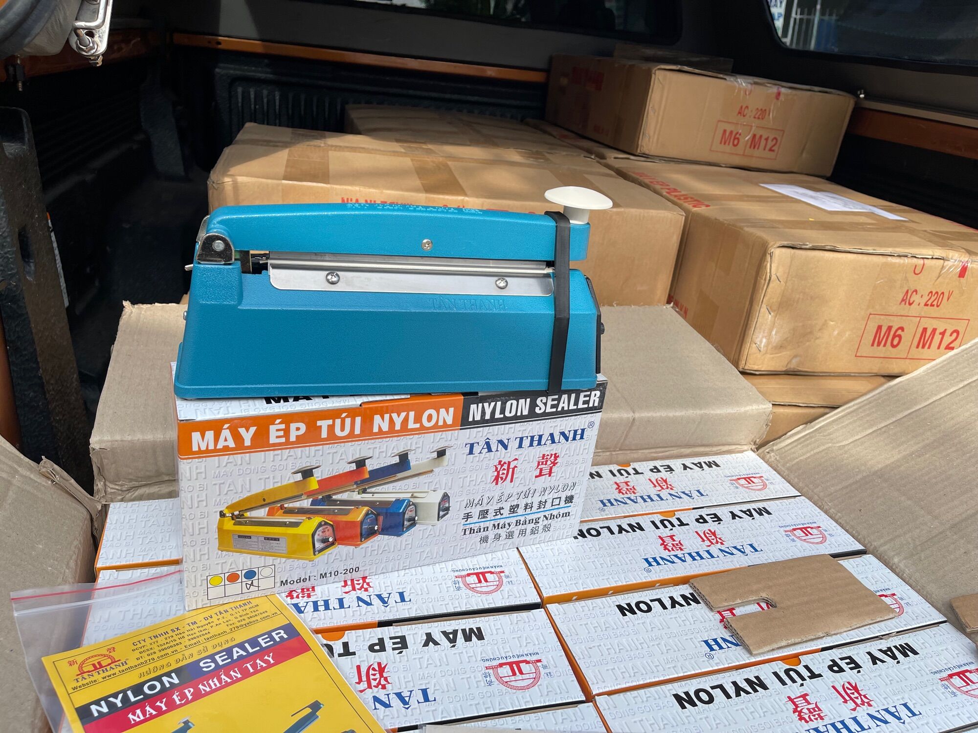 Máy hàn túi, Máy hàn túi nilon, Máy hàn miệng túi tân thành dập tay M10 dài 25cm