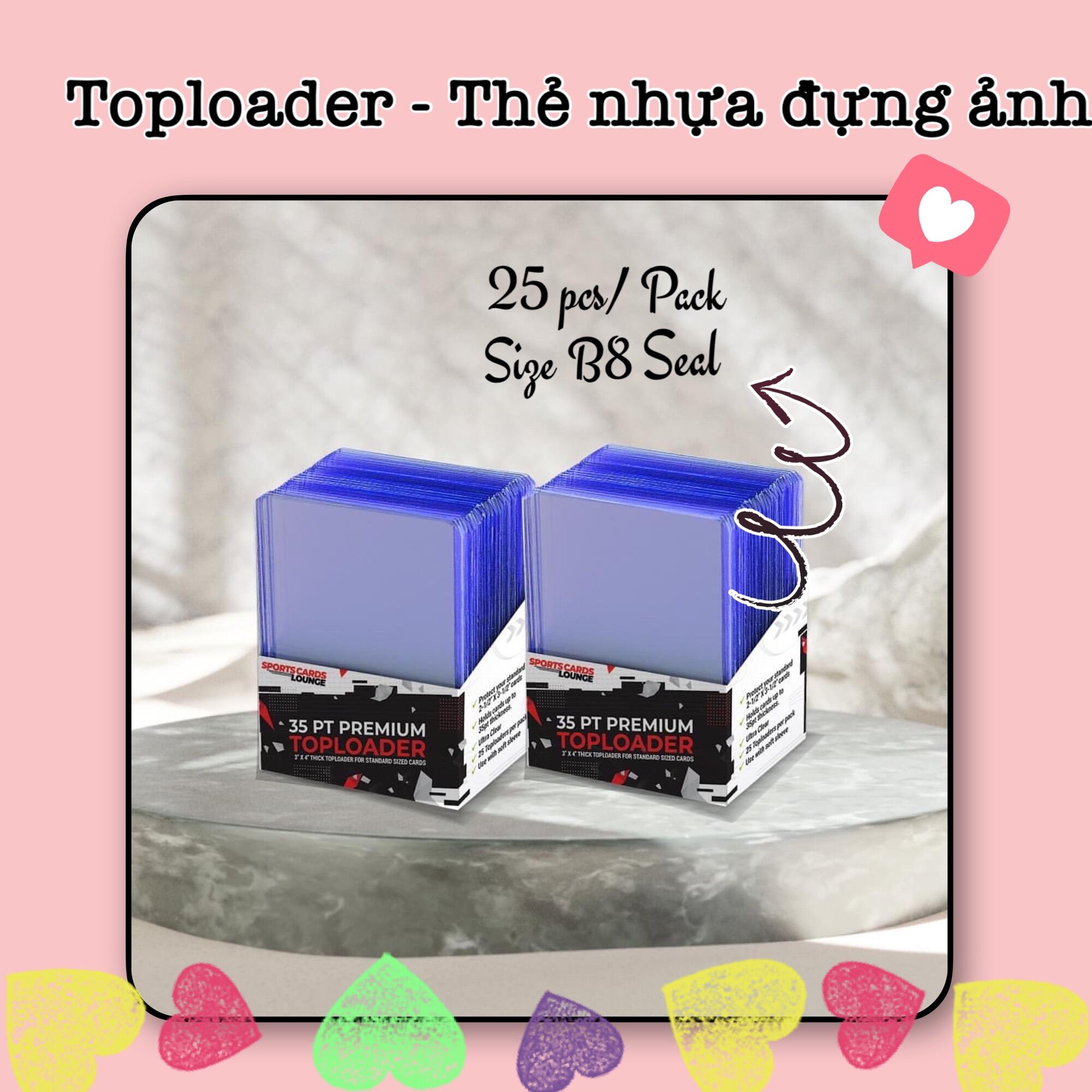 Toploader có seal đựng card 25 chiếc kích thước a7 7.6x10.1cm
