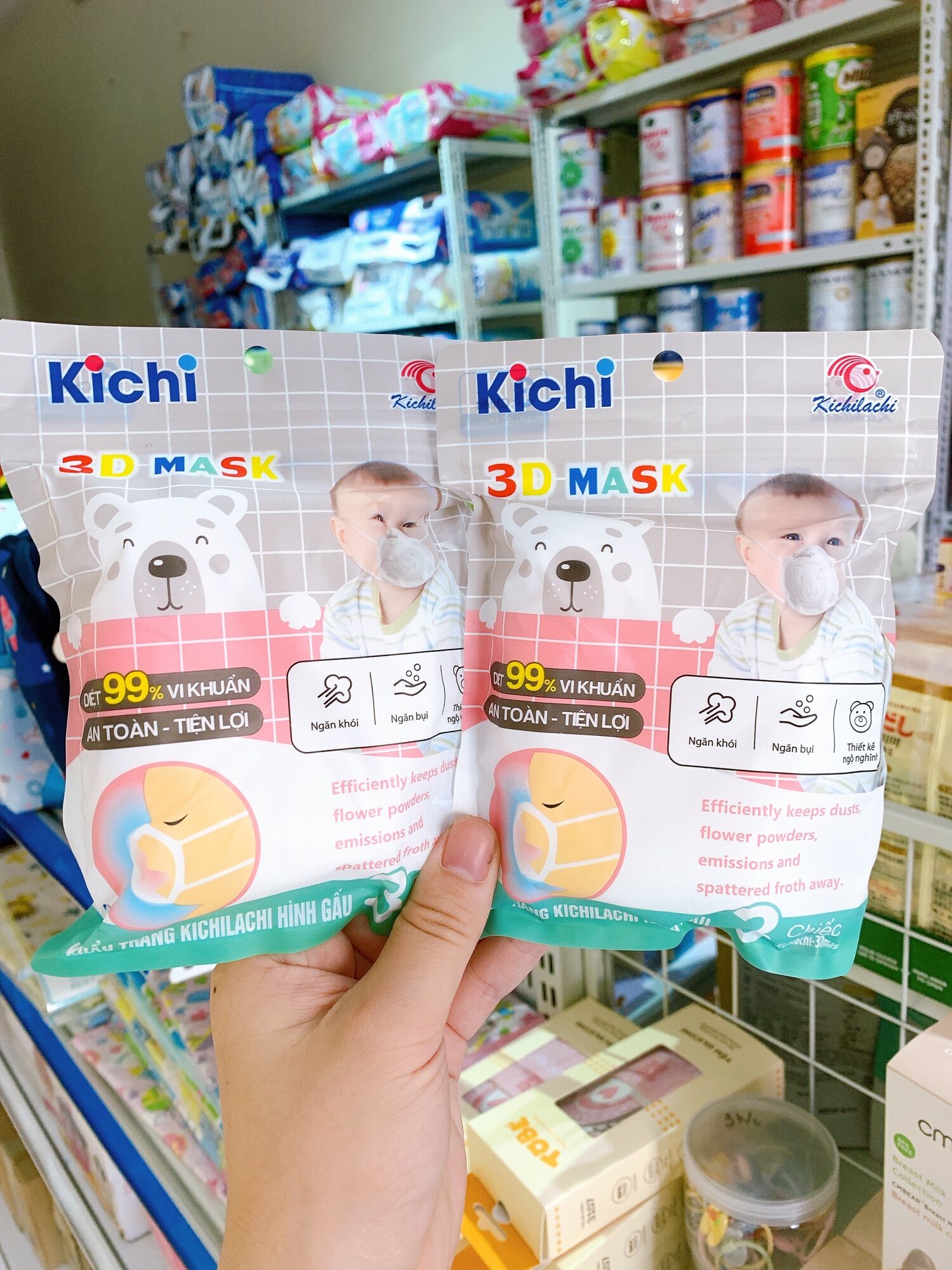 Khẩu trang 3D gấu Kichi cho bé 1-4 tuổi