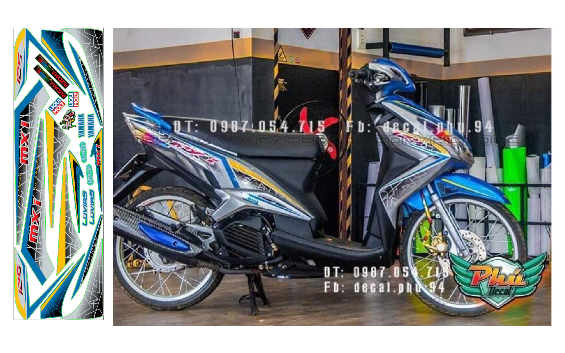 Tem luvias MXI 125 xám xanh sấm sét mới .tem rời 3 lớp
