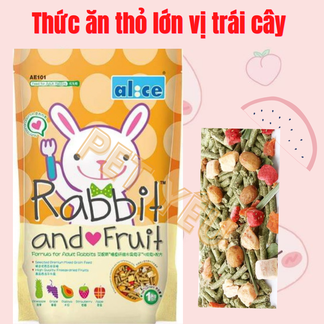 Thức ăn thỏ kèm trái cây 1KG FREESHIP thức ăn dành cho thỏ trên 6 tháng