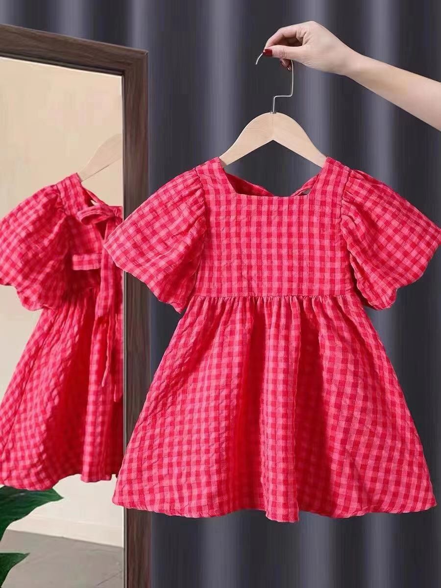 Váy bé gái -váy hồng đậm 2 nơ lưng