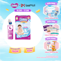 [Từ 22-23 tặng QUÀ TO-SLCH]Tã/Bỉm dán Bobby 3mm Ultra Jumbo Siêu khô thoáng L68