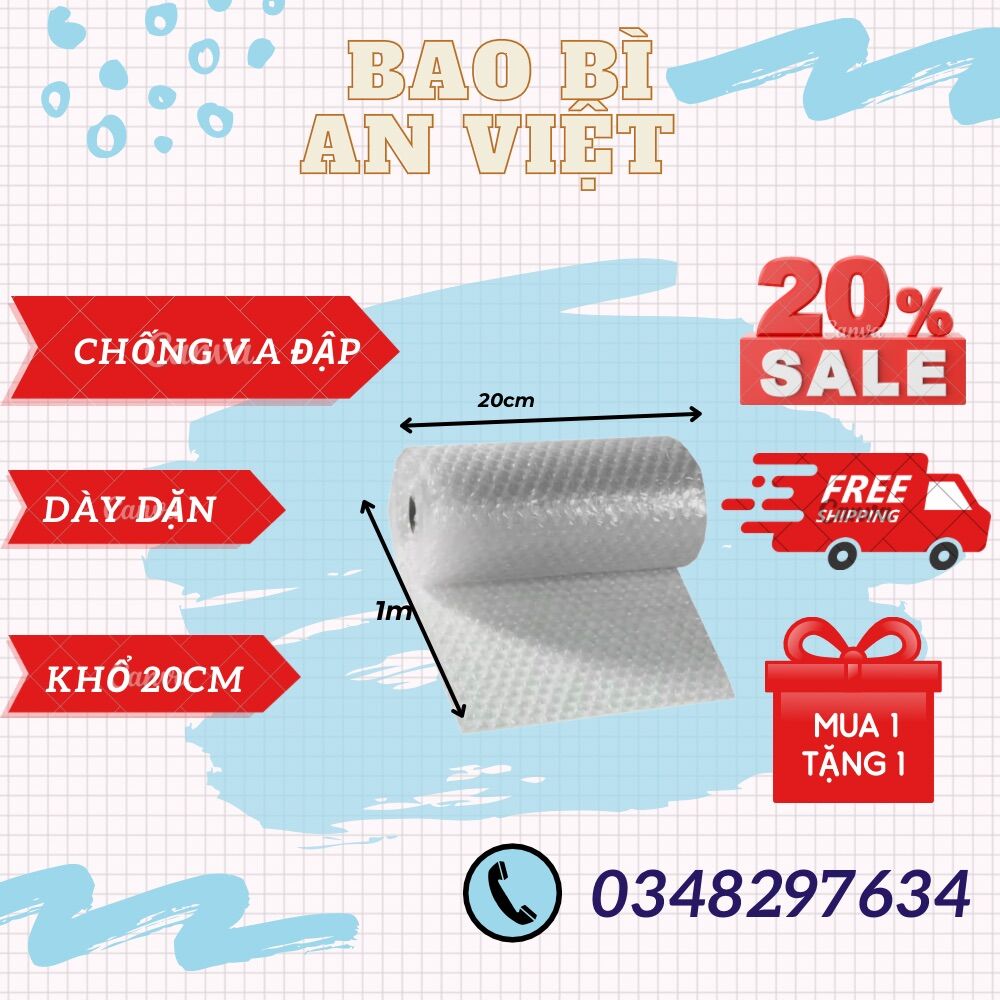 Cuộn Bóng Khí - xốp nổ - Gói hàng - Bọc hàng khổ 20cm chiều dài 1m