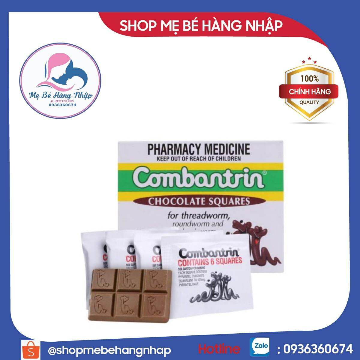 Tẩy giun Combantrin Úc dạng socola tách lẻ 1 vỉ