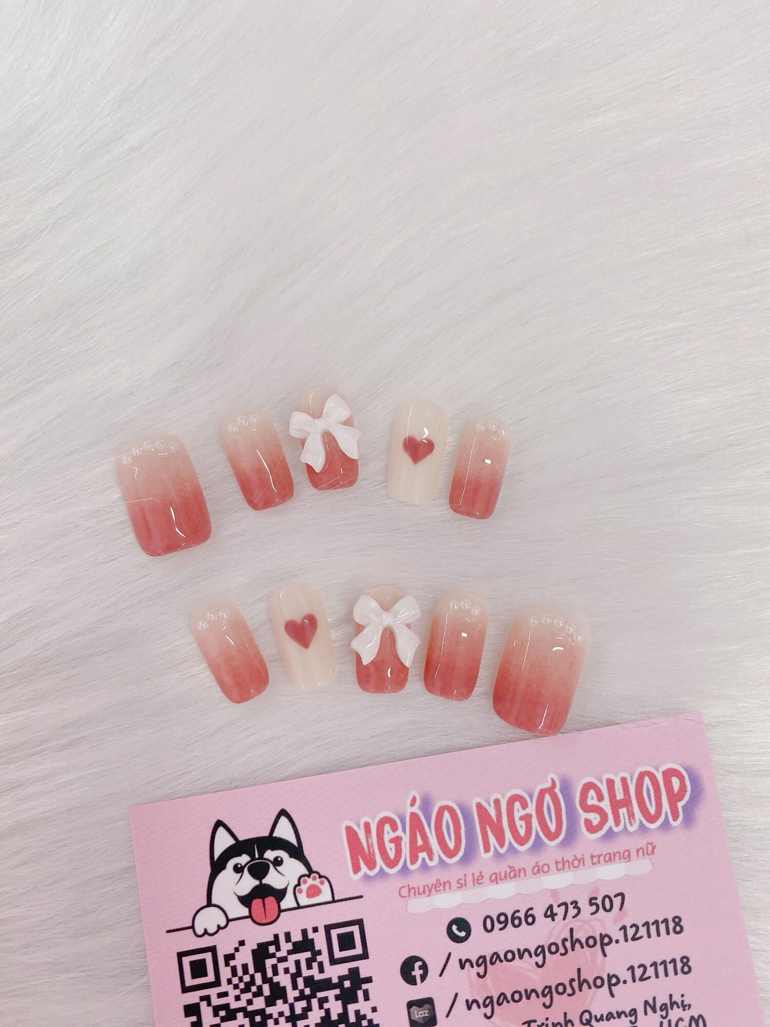 [Inbox cho shop trước khi đặt hàng] Nail box ombre hồng đính charm nơ
