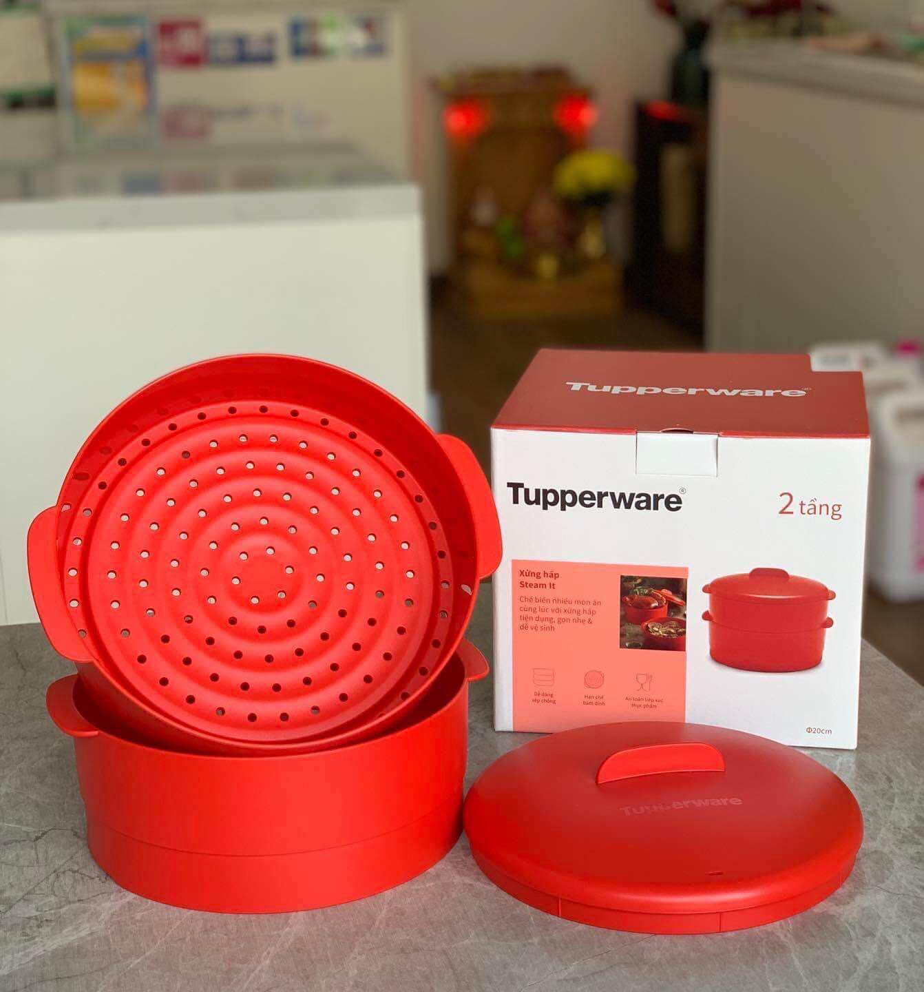 Xửng hấp Tupperware 2 tầng màu đỏ