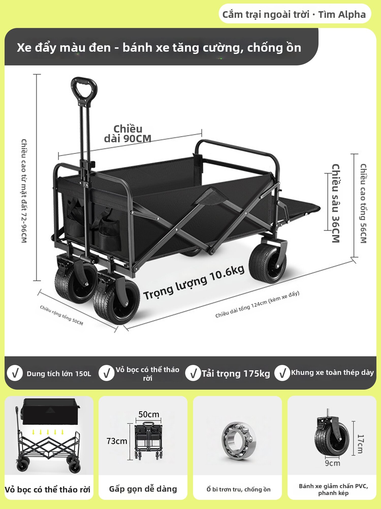 Foldable Large Capacity Camping Trolley - 6