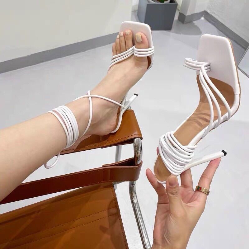 Xăng đan Giày cao gót xỏ ngón cột dây nữ cao 9 phân