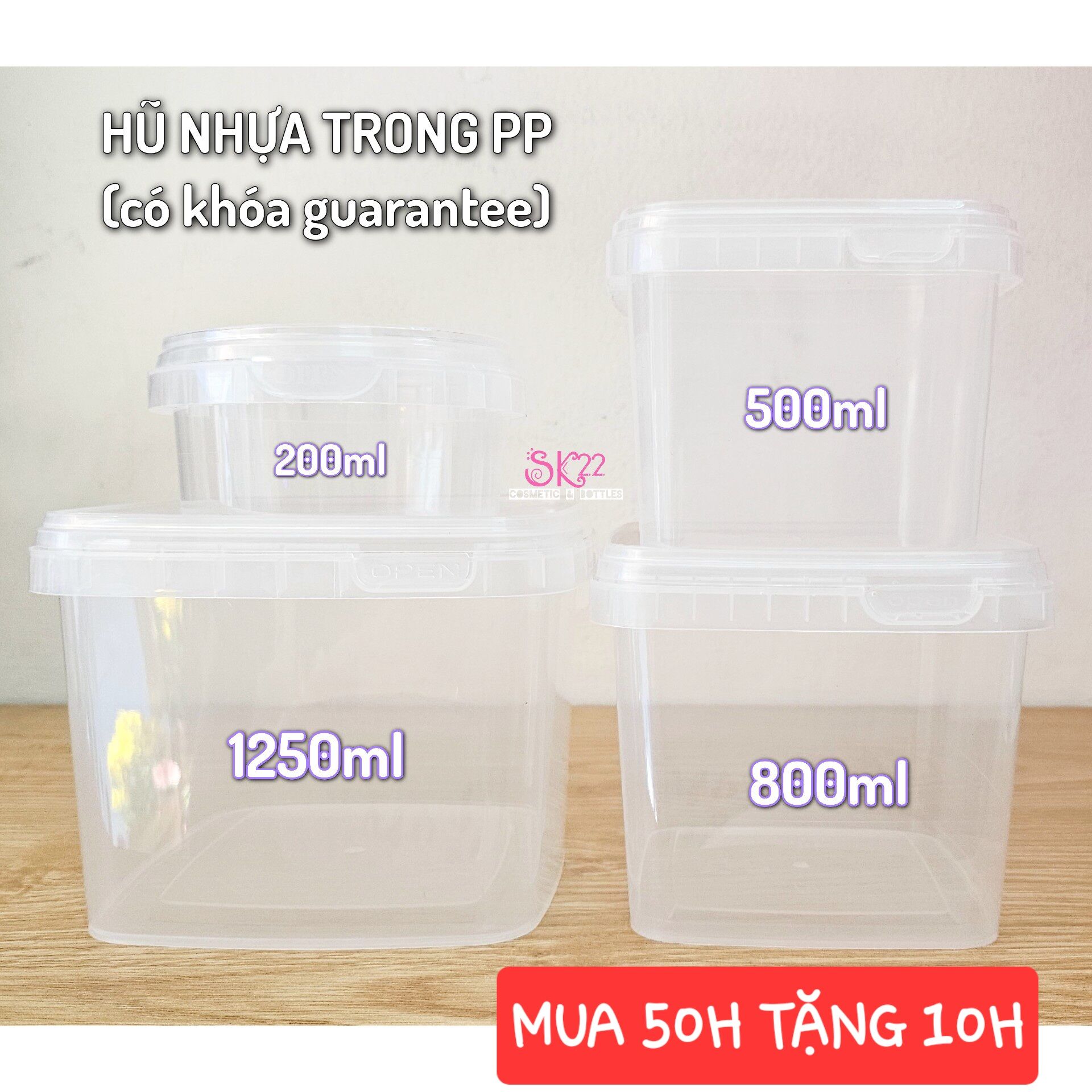 [MUA 50H TẶNG 10H] Set 10/50 HŨ NHỰA VUÔNG TRONG PP 800ML/500ML/350ML/200ML  (ĐỰNG ĐƯỢC THỨC ĂN/SLIME)