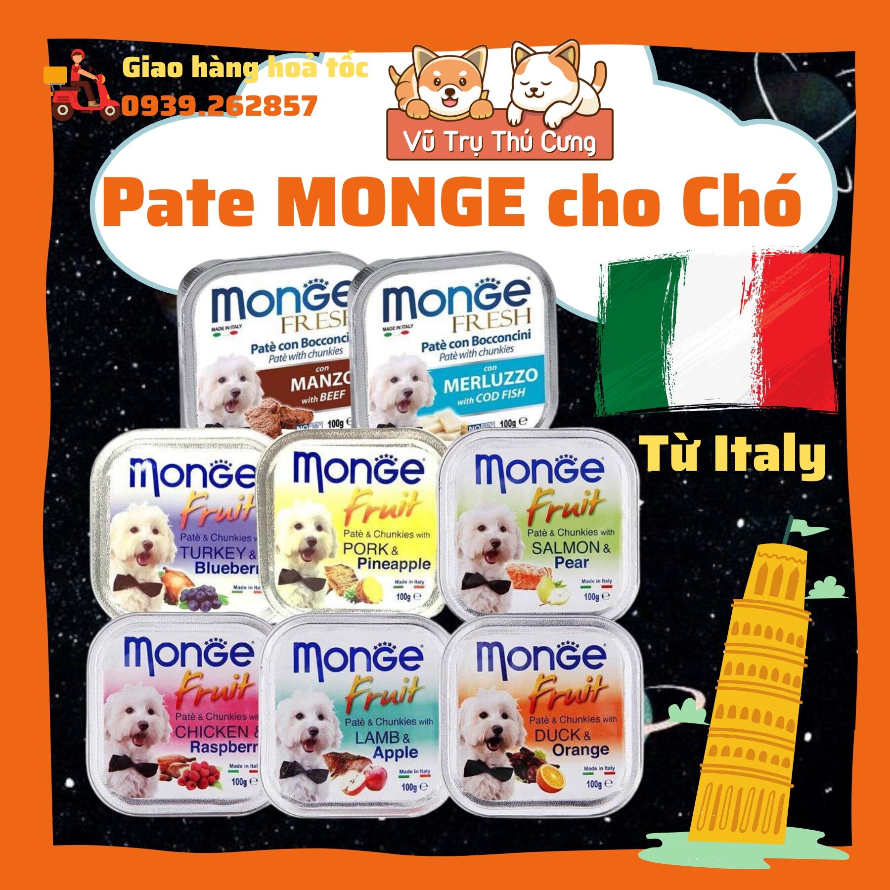 Pate Monge cho Chó của Italy, cung cấp chất xơ và Vitamin cho Chó hộp 100g