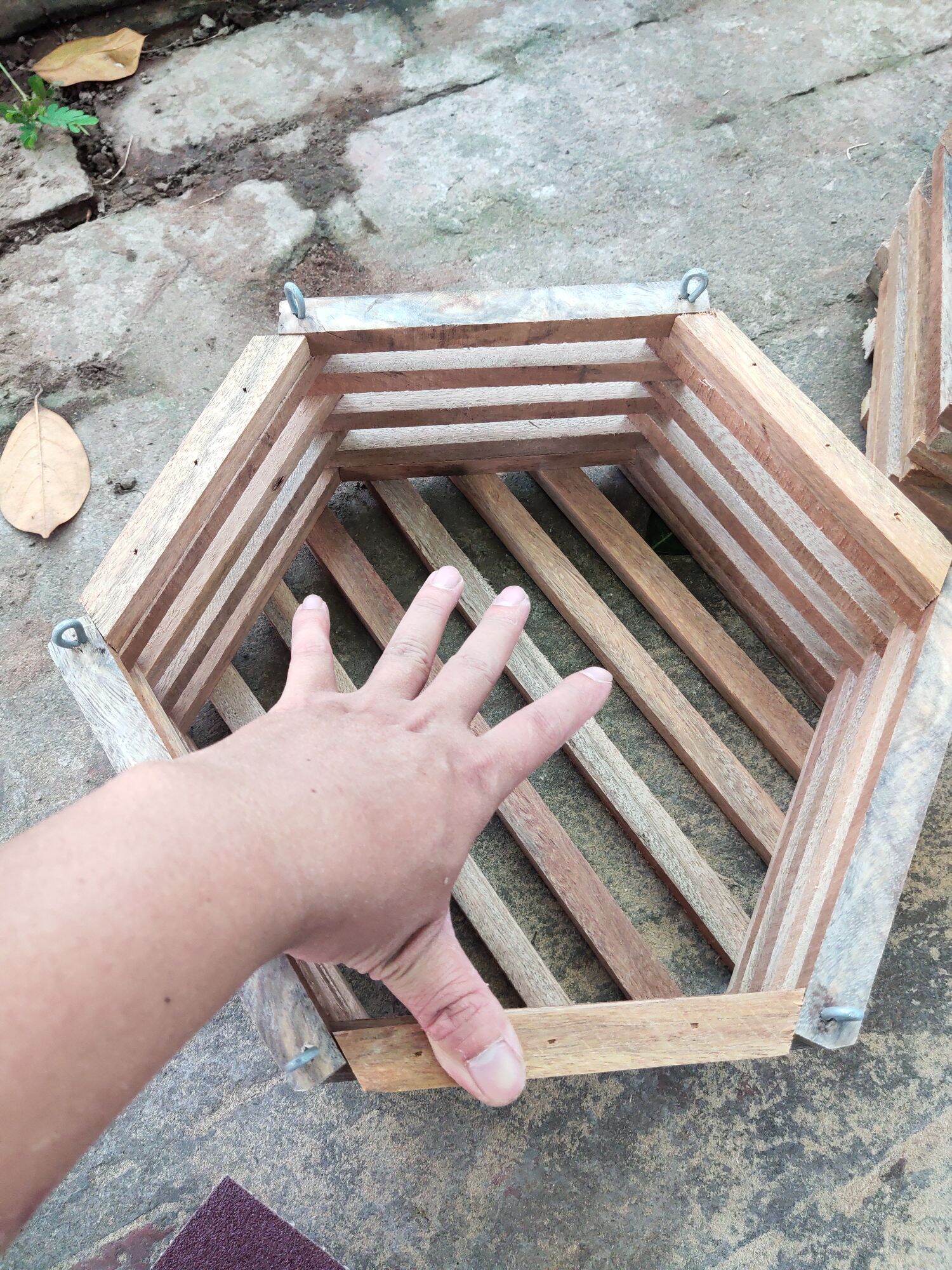Chậu gỗ trồng lan lục giác size 30cm