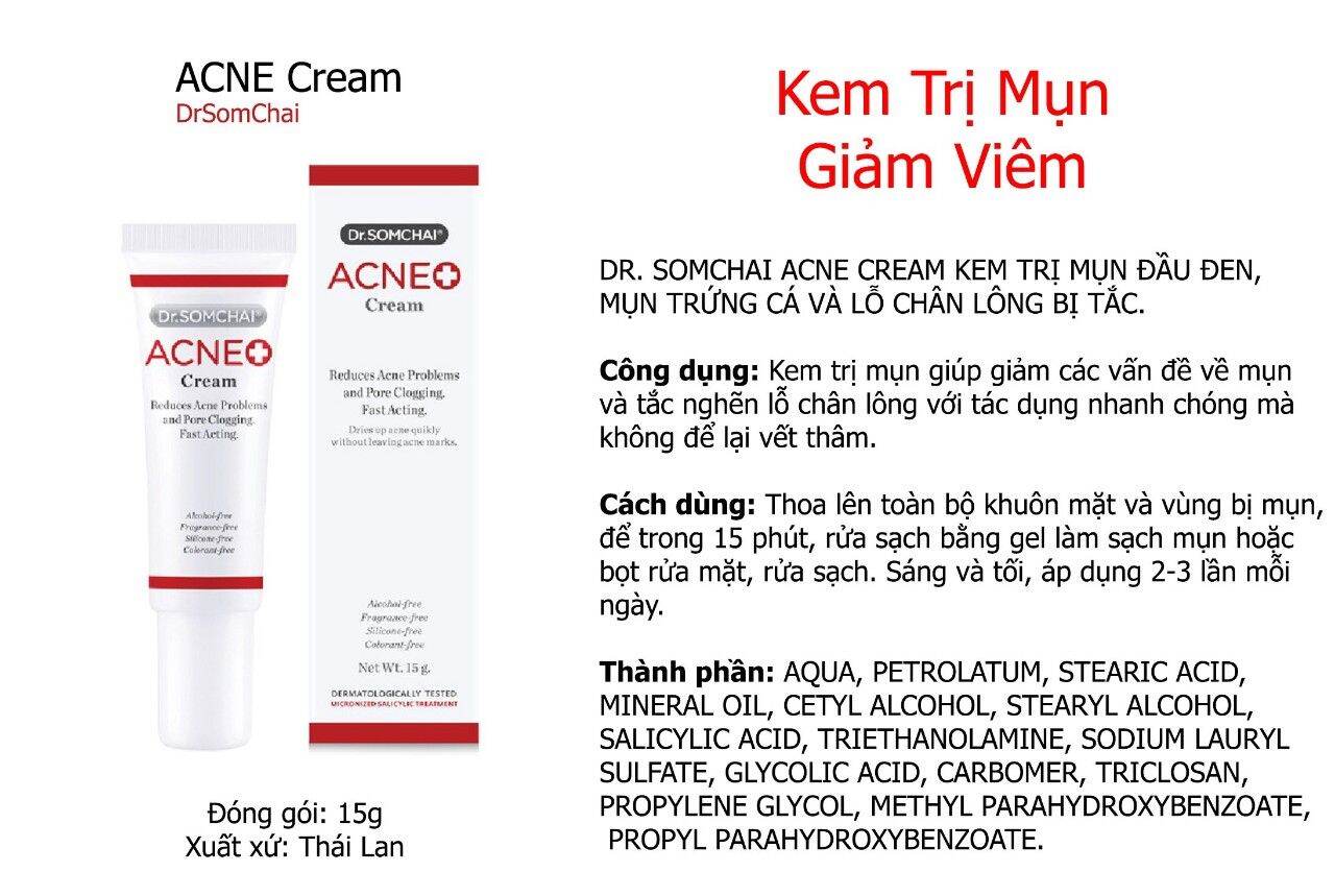 Hướng dẫn sử dụng Dr.Somchai Acne Cream 15g