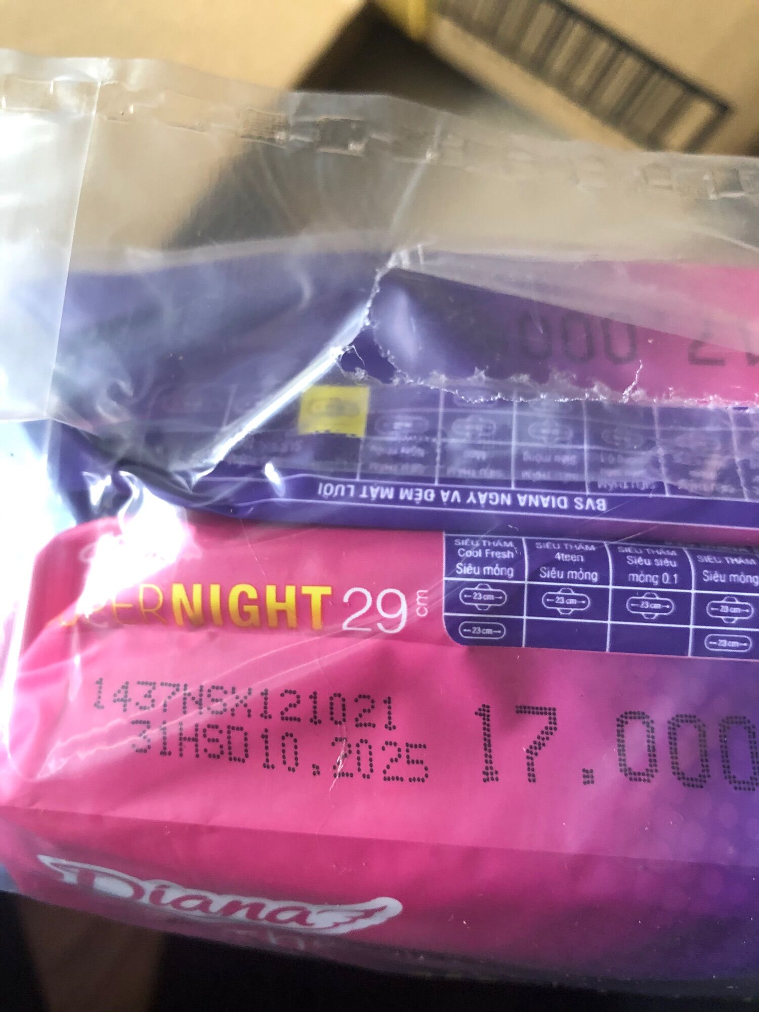 ( tặng 3 gói hàng ngày cool)combo 6 gói bvs diana supernight 29cm( 4miếng/1 gói)