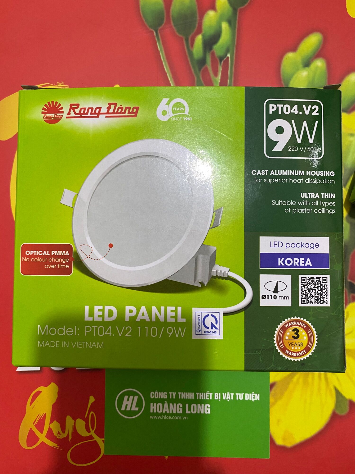 Đèn led rạng đông - đèn panel tròn âm trần pt04, 9w khoét lỗ 110mm