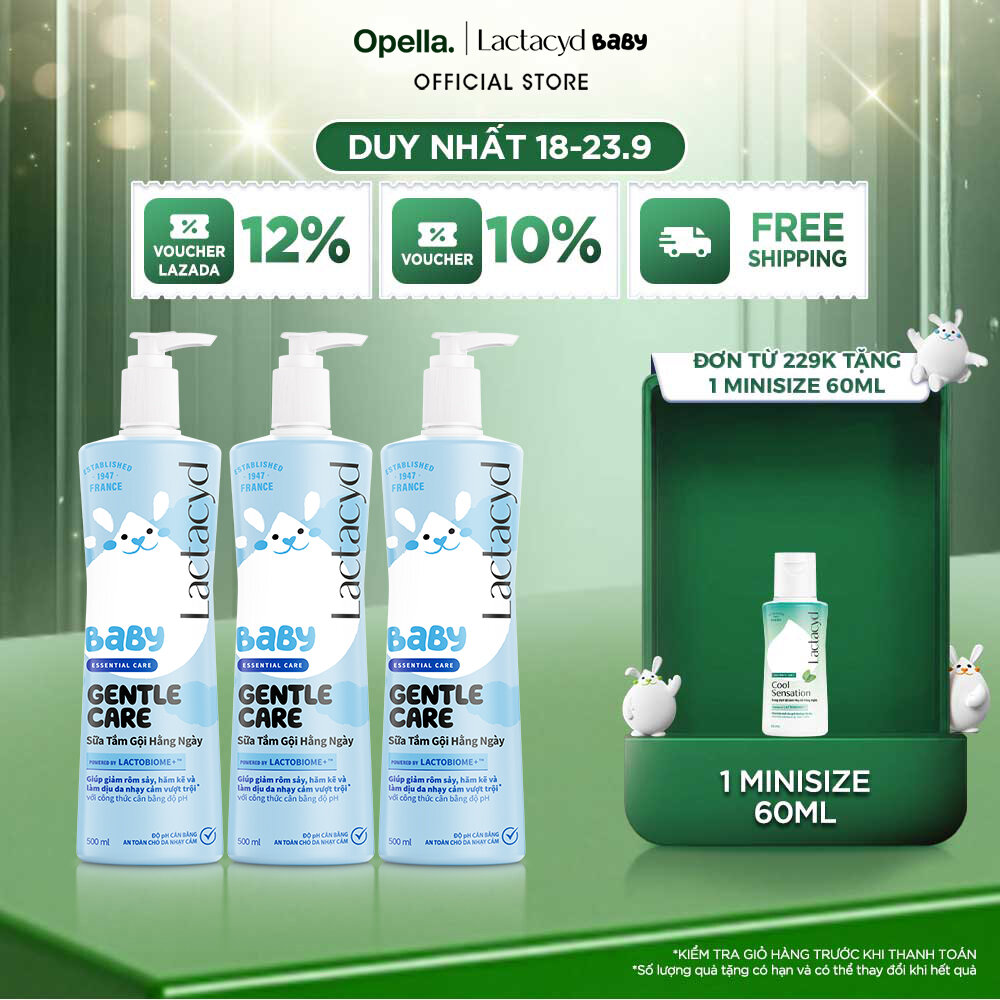 Bộ 3 Sữa Tắm Gội Trẻ Em Lactacyd Baby Gentle Care Bảo Vệ Dịu Nhẹ Cho Làn Da Nhạy Cảm 500ml/chai