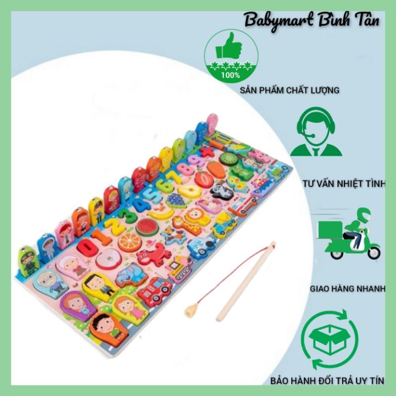 Bộ đồ chơi trí tuệ, bộ ghép hình, chữ số 63 chi tiết, kèm trò chơi câu cá, giúp bé học và chơi, loại lớn