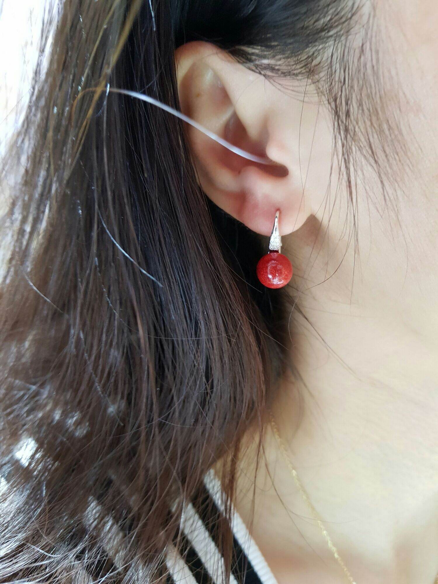 (ảnh thật) Bông tai bạc san hô đỏ tự nhiên