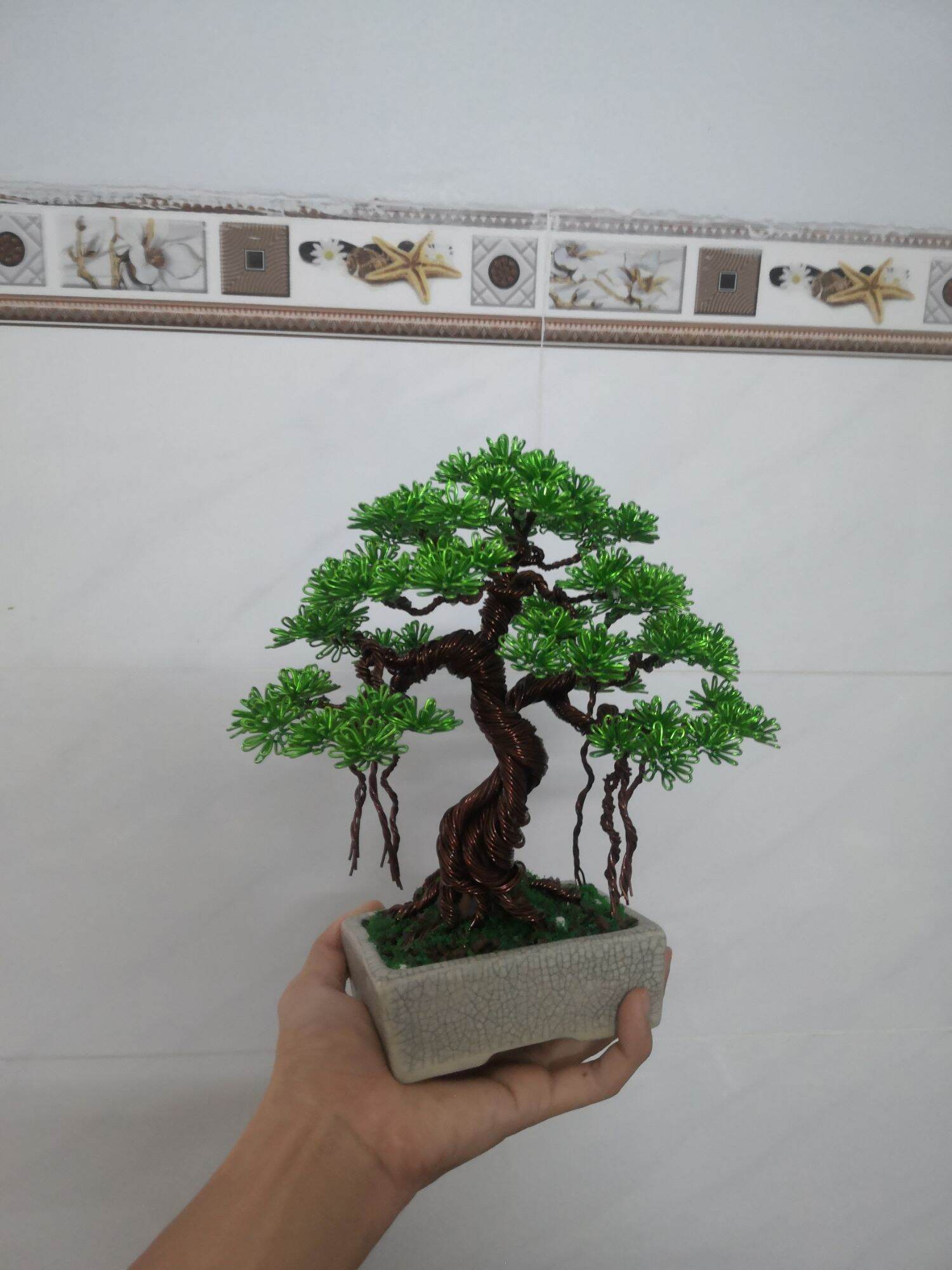 Bonsai handmade Tùng lá kim - Bonsai handmade mini - Bonsai dây nhôm dây đồng - Cây bất tử - Cây kiểng trưng bàn