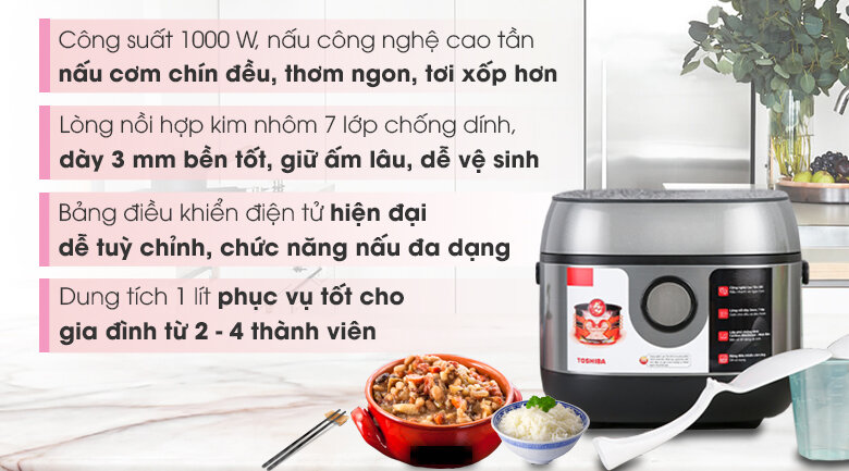 Nồi cơm điện cao tần Toshiba 1 lít RC-10IP1PV Hàng chính hãng