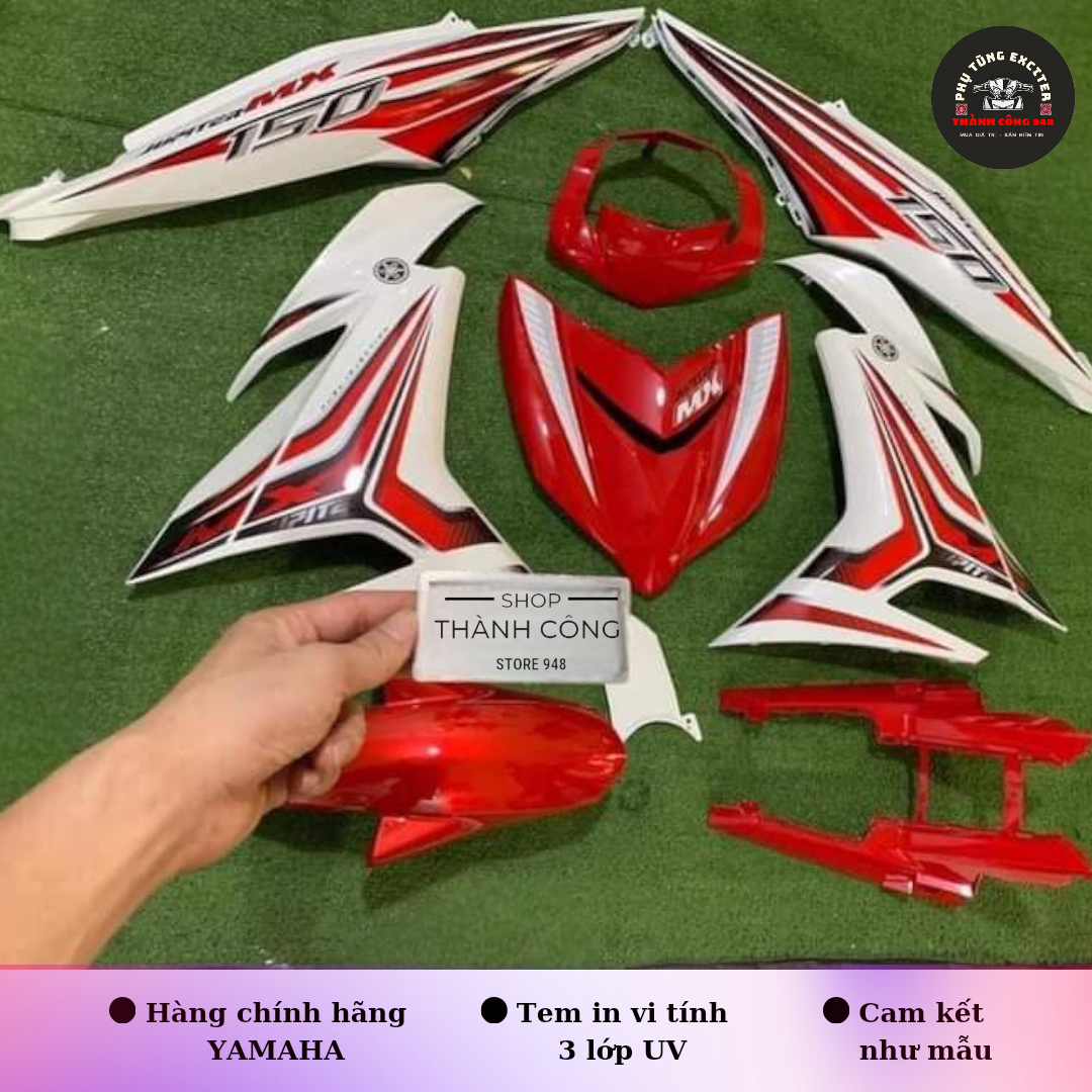 Dàn áo Exciter 150 Trắng Đỏ mẫu tem MX + Tặng Tem , Baga