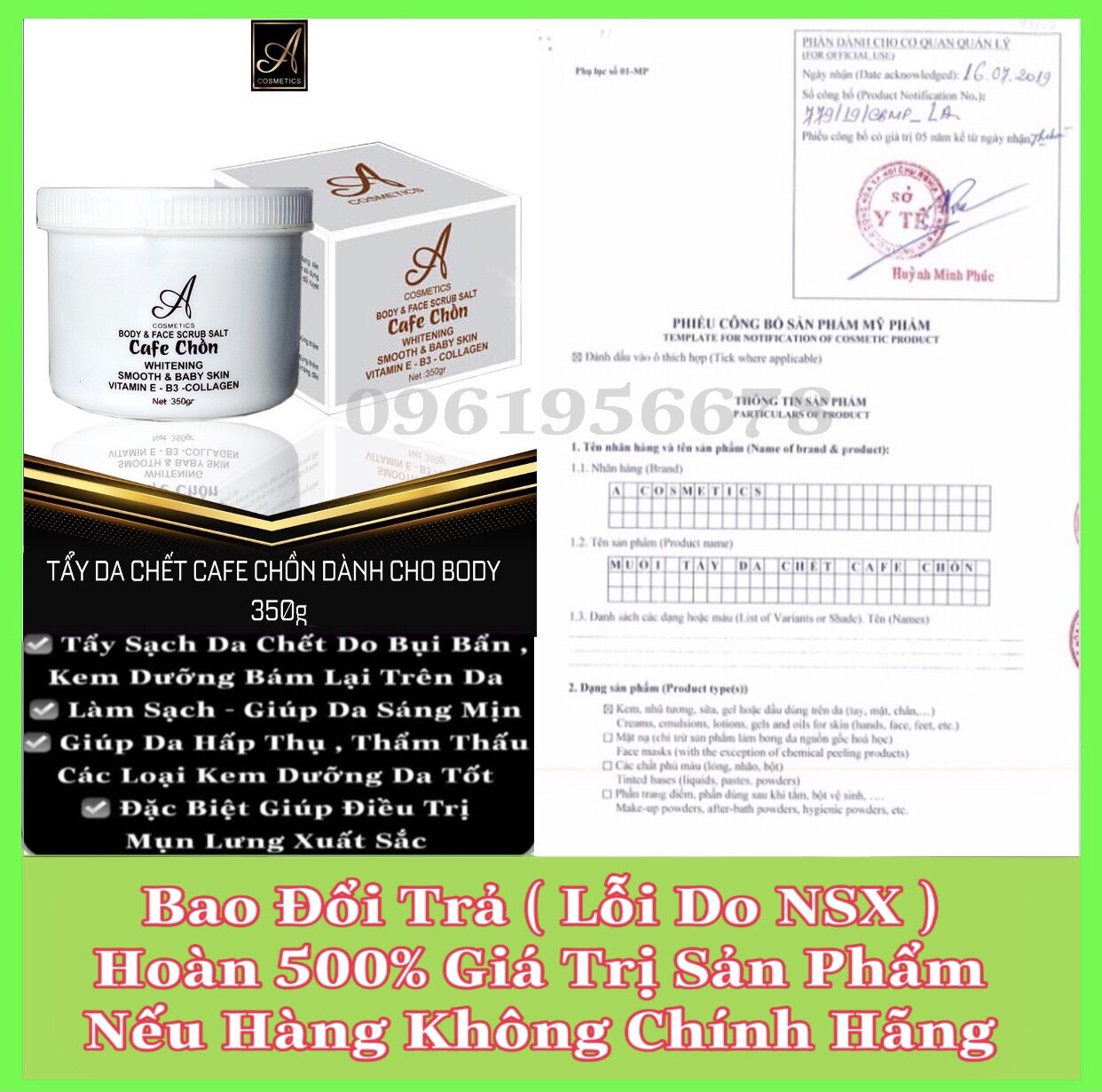 Tẩy tế bào da chết body muối cafe chồn acosmetis - 350g