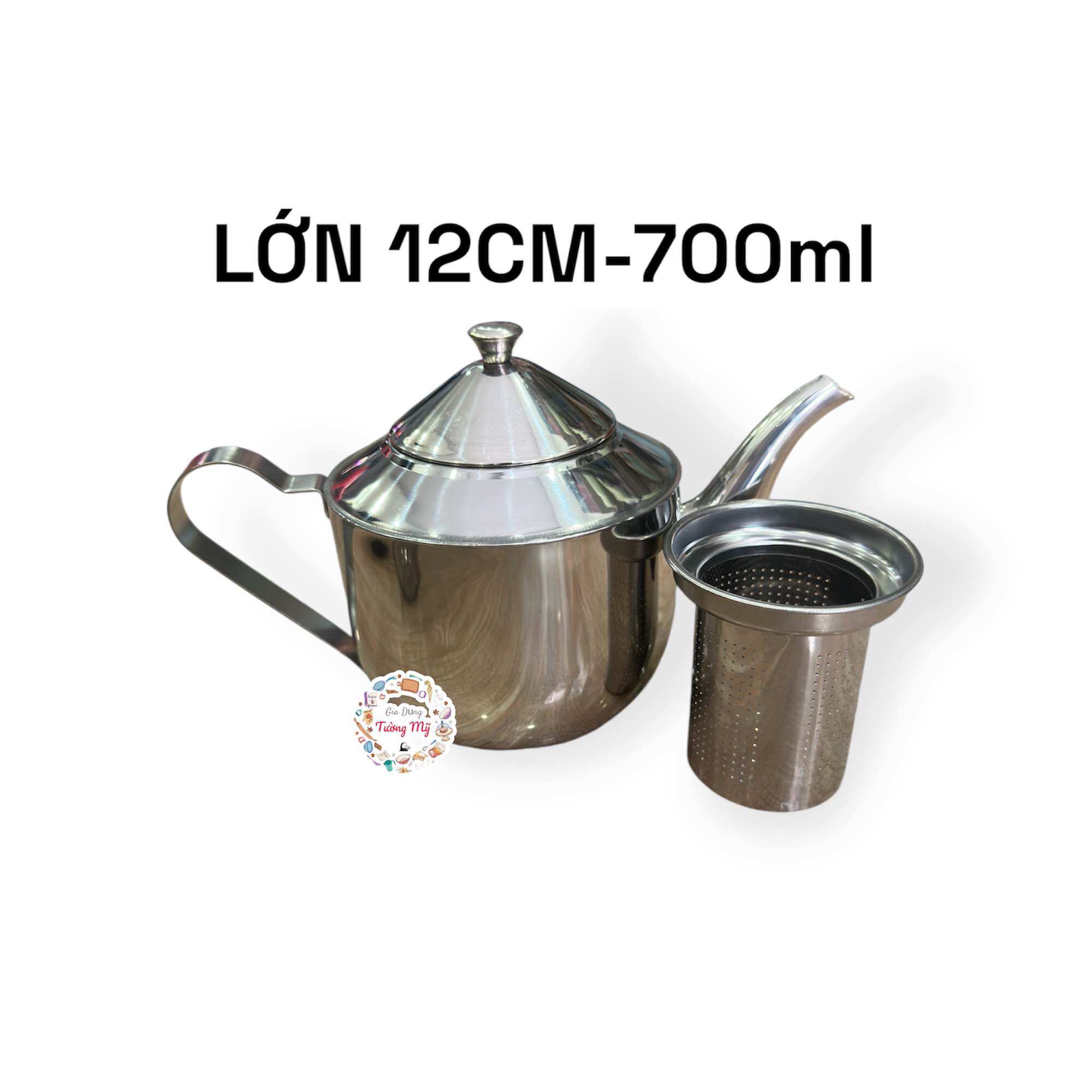 Ấm Trà Inox, Bình Pha Trà Inox Có Giỏ Lược Size 10 - 11 - 12Cm