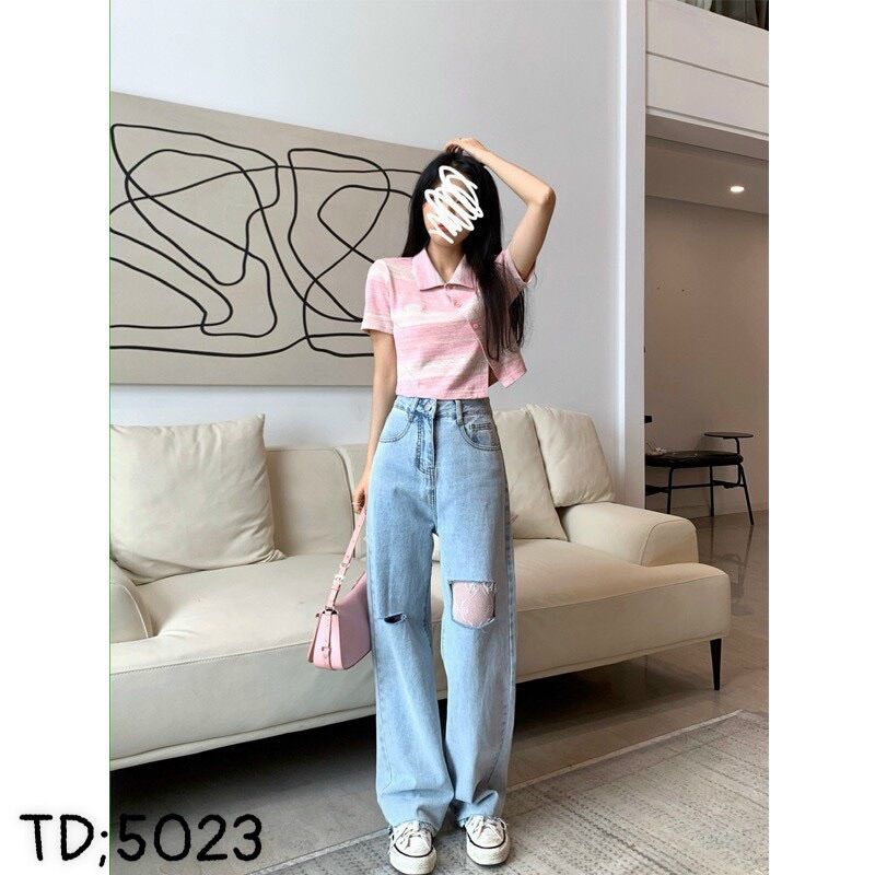 Baggy Jeans Ống Suông Rách Ô