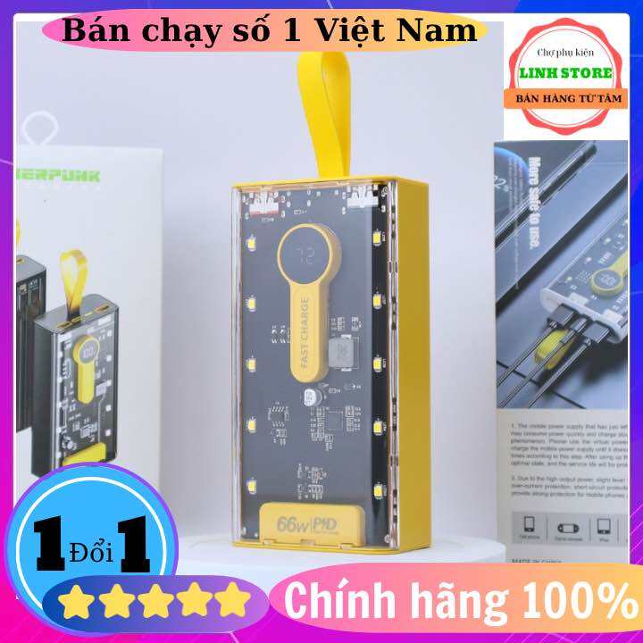 Pin Sạc Dự Phòng CyberPunk 20.000mAh Trong Suốt - Sạc Nhanh 66W 10 Đèn Cực Sáng Sẵn 4 Dây Sạc Nhanh👍