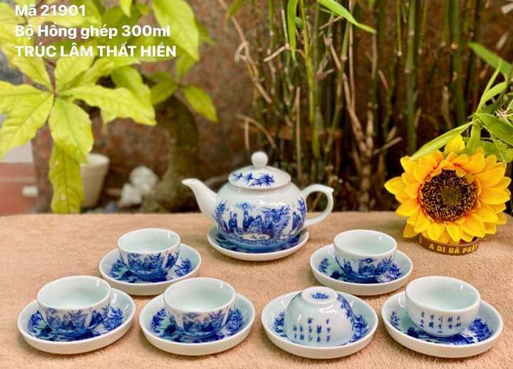 Bộ ấm chén Bát Tràng- Trúc lâm thất hiền