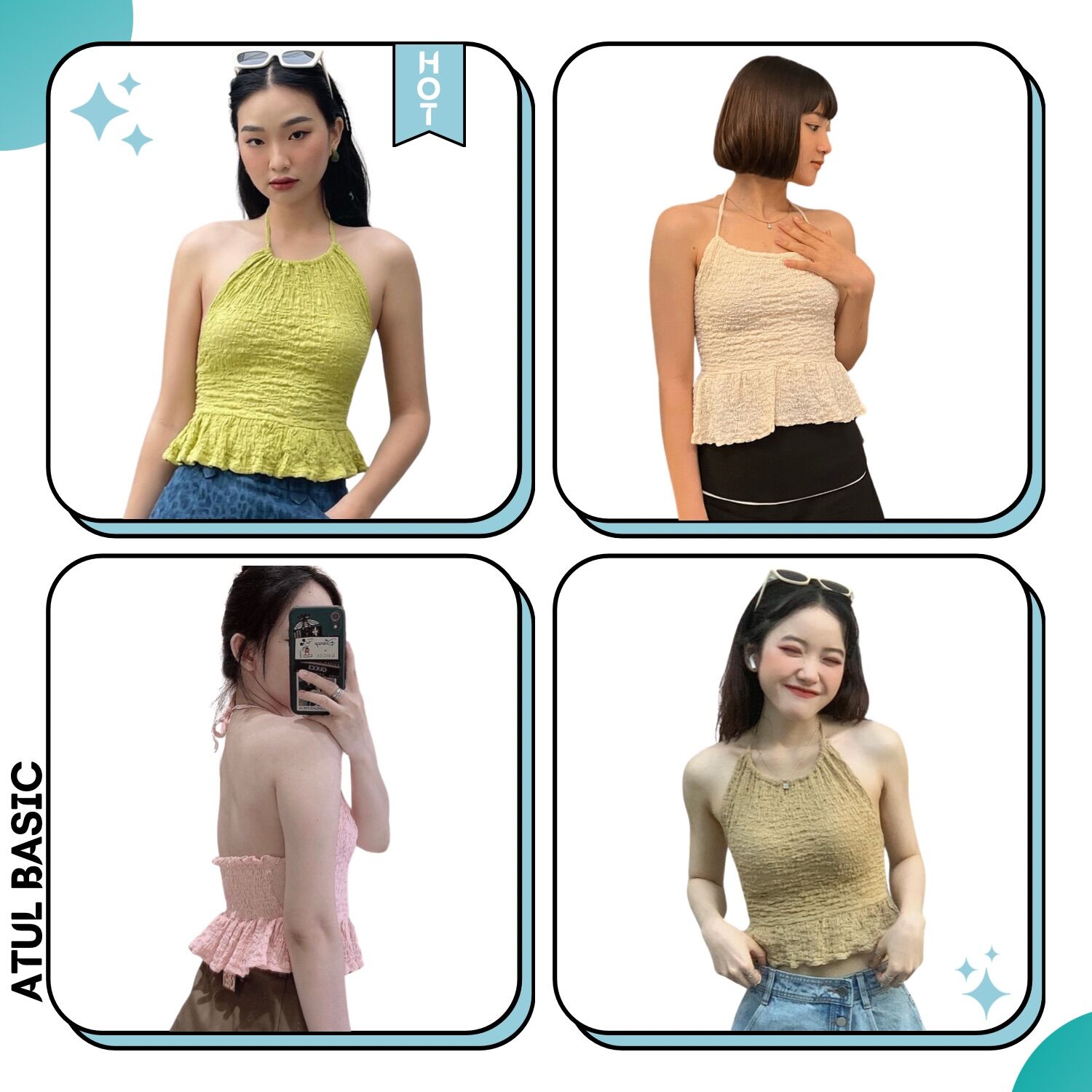 Áo cổ yếm, áo croptop cổ yếm hở lưng chất dầy dặn form xinh xắn tôn dáng - loni croptop
