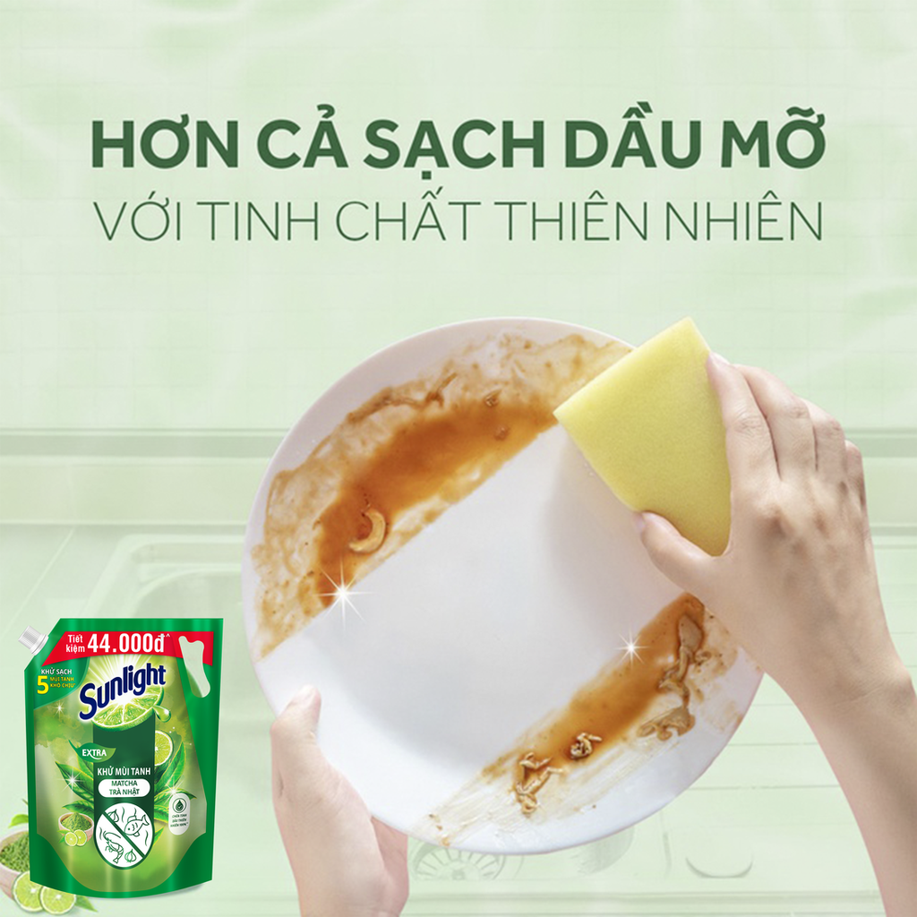 Nước Rửa Chén Sunlight Trà Xanh Túi 3,3Kg