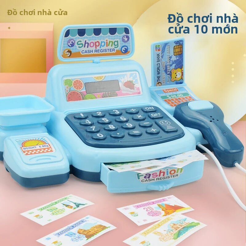 Mô phỏng mua sắm tiền mặt nhà đồ chơi trò chơi điện tử ánh sáng và hiệu ứng âm thanh siêu thị thu ngân đồ chơi
