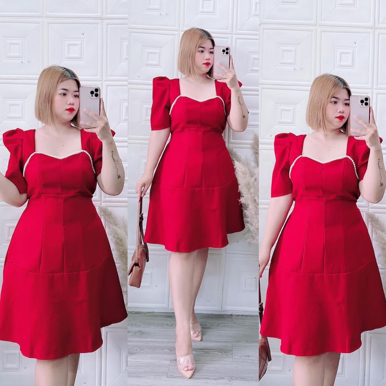 (SHOP BIGSIZE nữ 50kg đến 90kg) Đầm tay phồng viền ngực D8