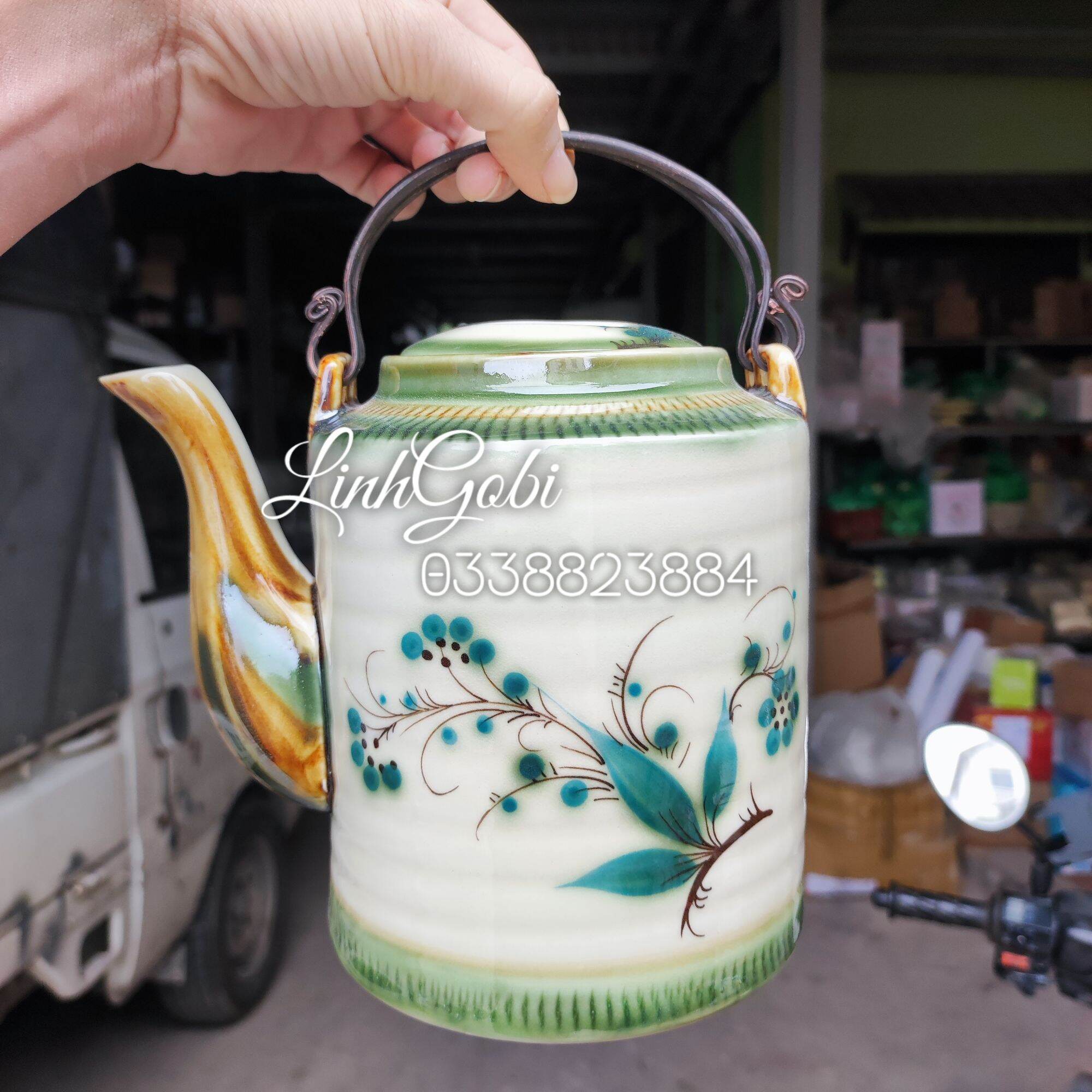 Ấm Tích pha trà men xanh ngọc , ấm chén bát tràng