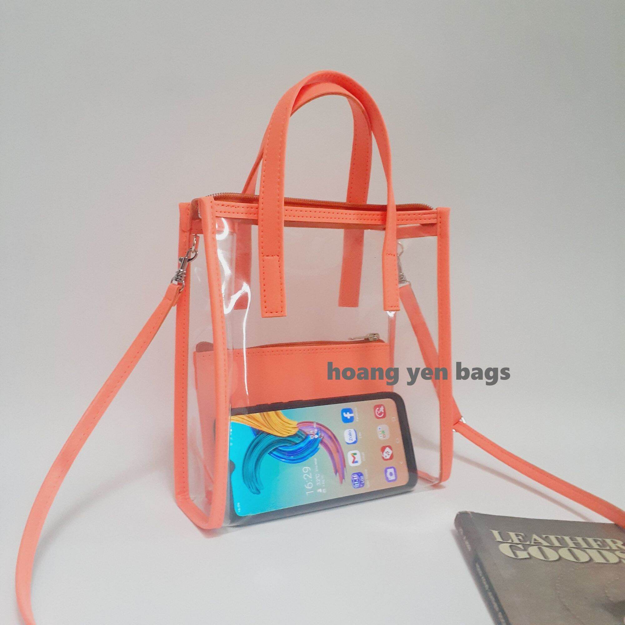 [Hcm] 2-in-1 Transparent Tote Bag, Portable, Cross-Body Carryable, with Zipper, Can Hold Large-Sized Phones, with Matching Cross-Body Strap - 8