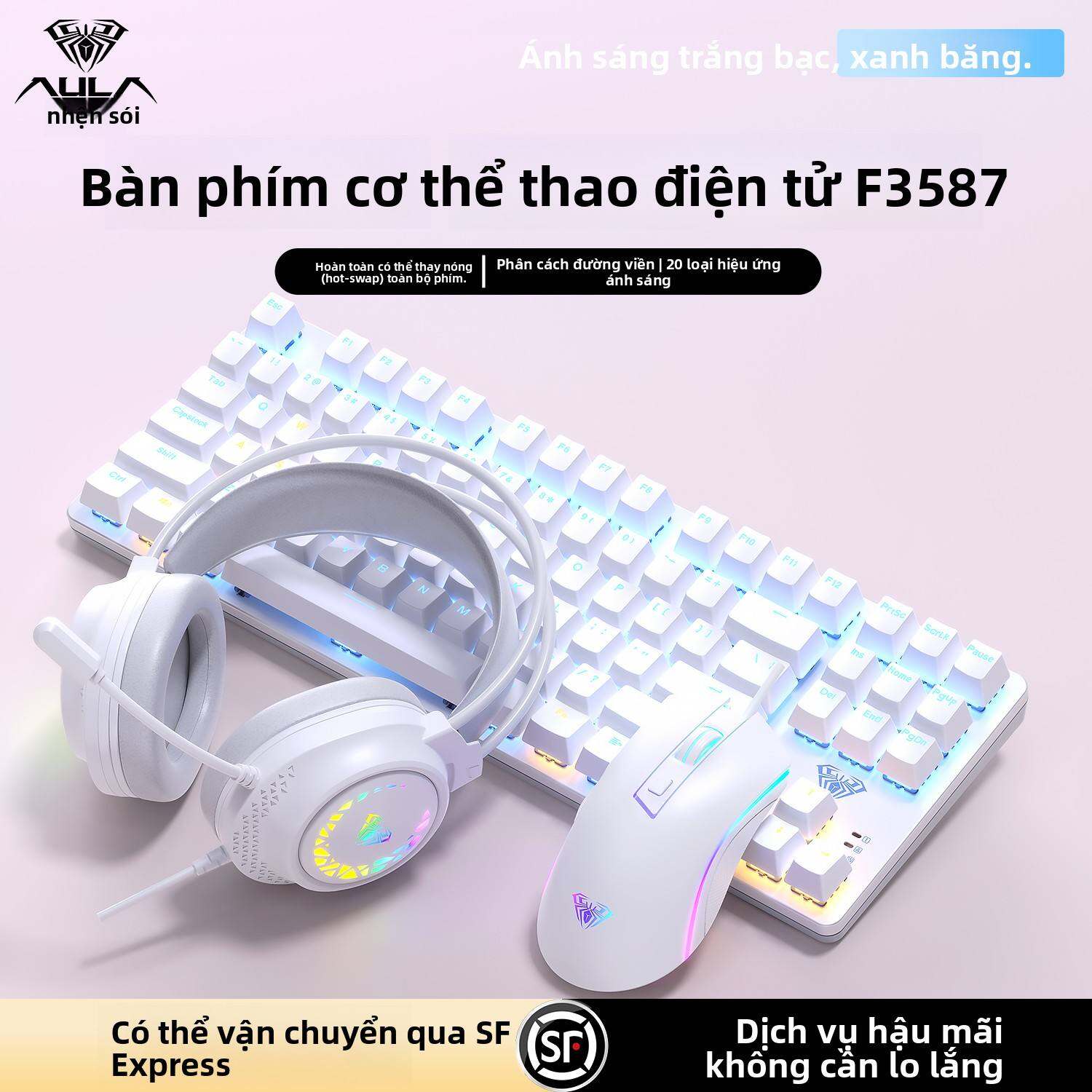 AULA | Bộ Bàn Phím Cơ 87 Phím và Chuột Chơi Game Có Dây với Công tắc Xanh và Nâu