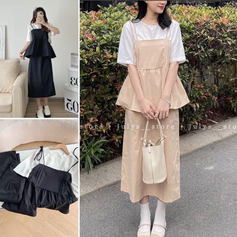 Set váy 3 chi tiết thắt nơ vai vintage Pea Store - Set 3 chi tiết dễ thương