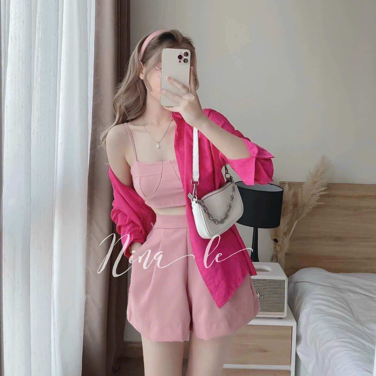 Set đồ nữ đi chơi 3 món áo dây quần short và áo khoác