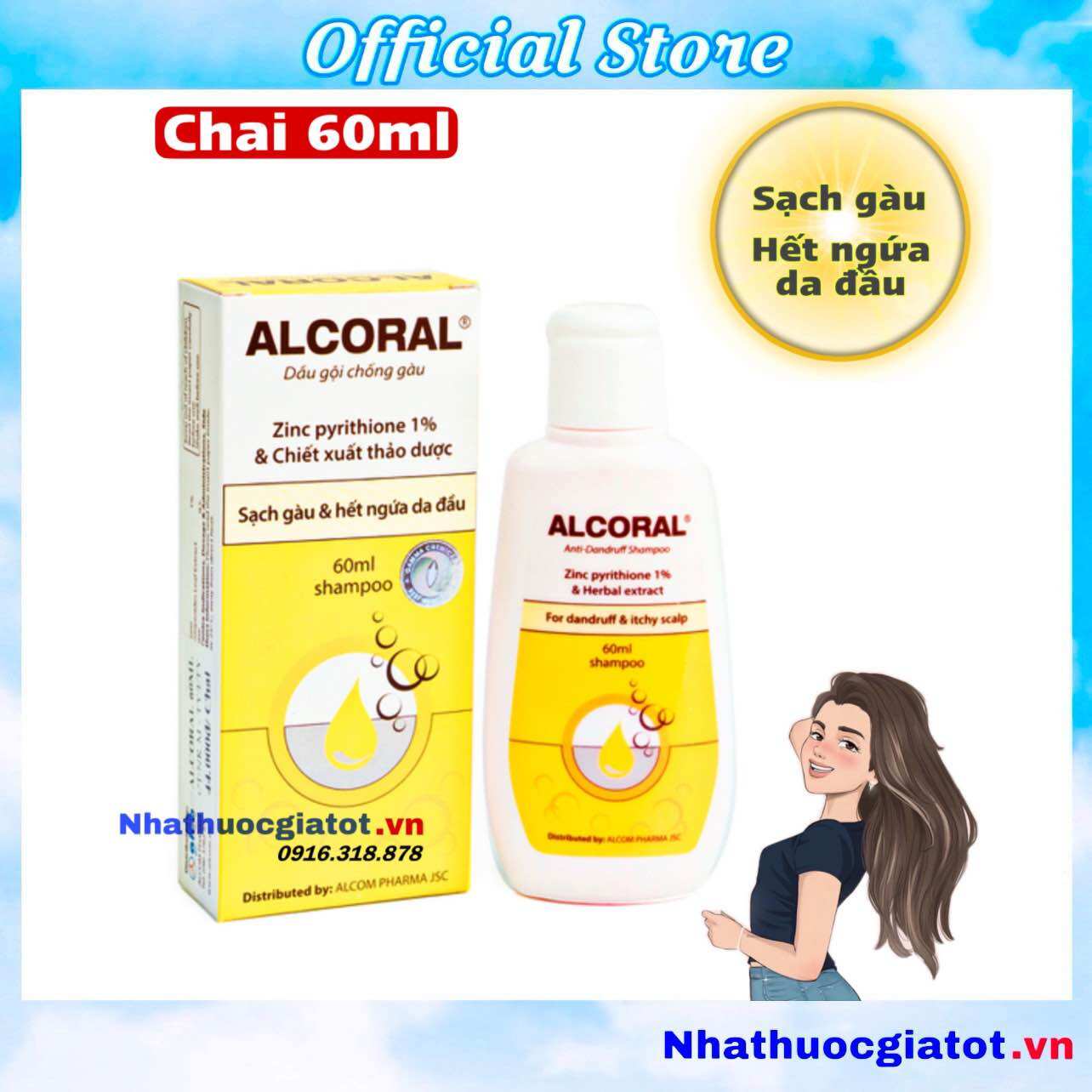 Dầu gội chống gàu alcoral chính hãng gamma chemicals chai 60ml