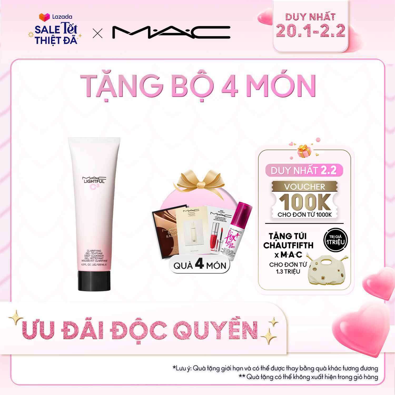 Sữa rửa mặt  làm sạch sâu với kết cấu biến đổi từ Gel thành bọt MAC Lightful C3 Clarifying Gel-To-Foam Deep Cleanser 125ml