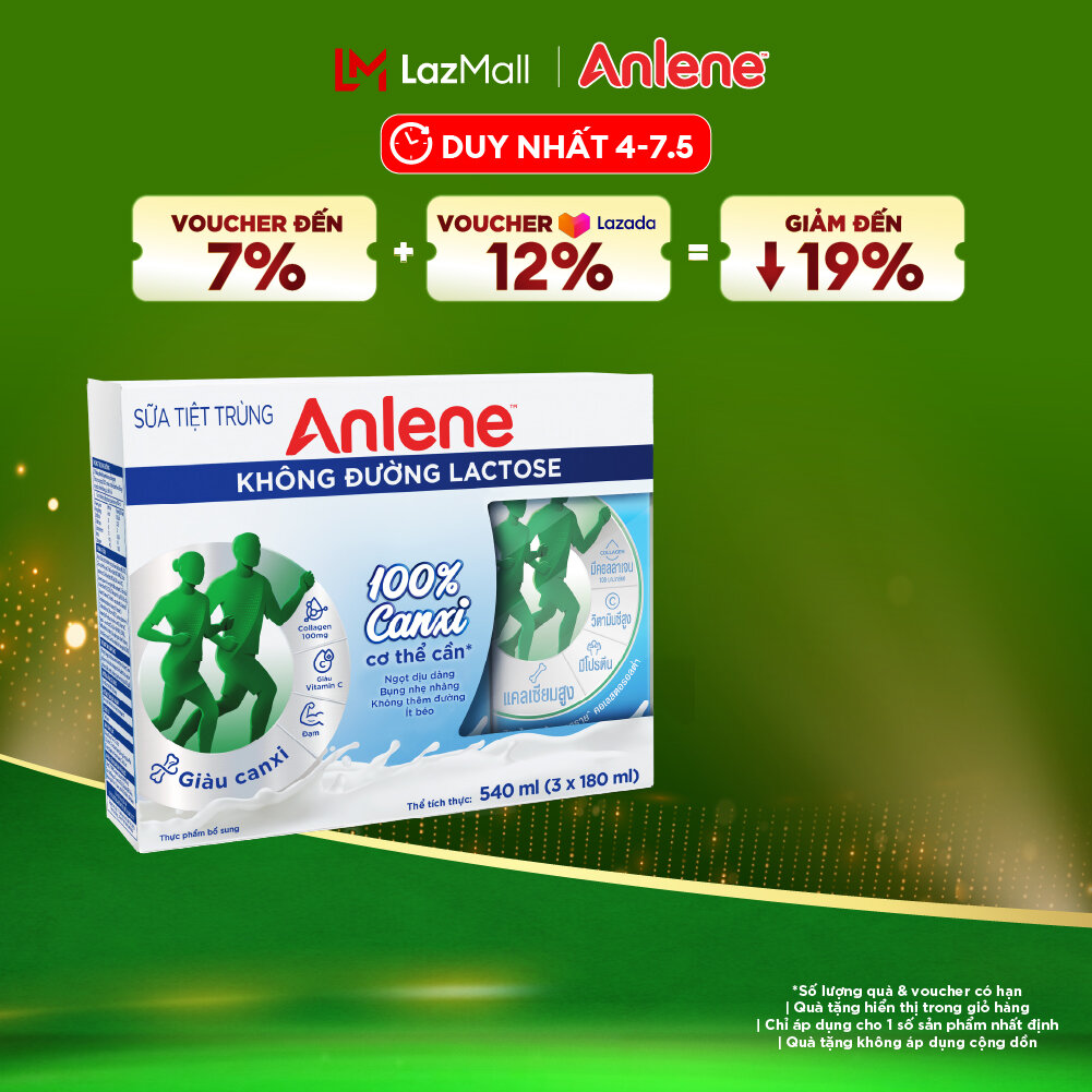 Lốc 3 hộp sữa Anlene không đường Lactose vị nguyên bản 180ml