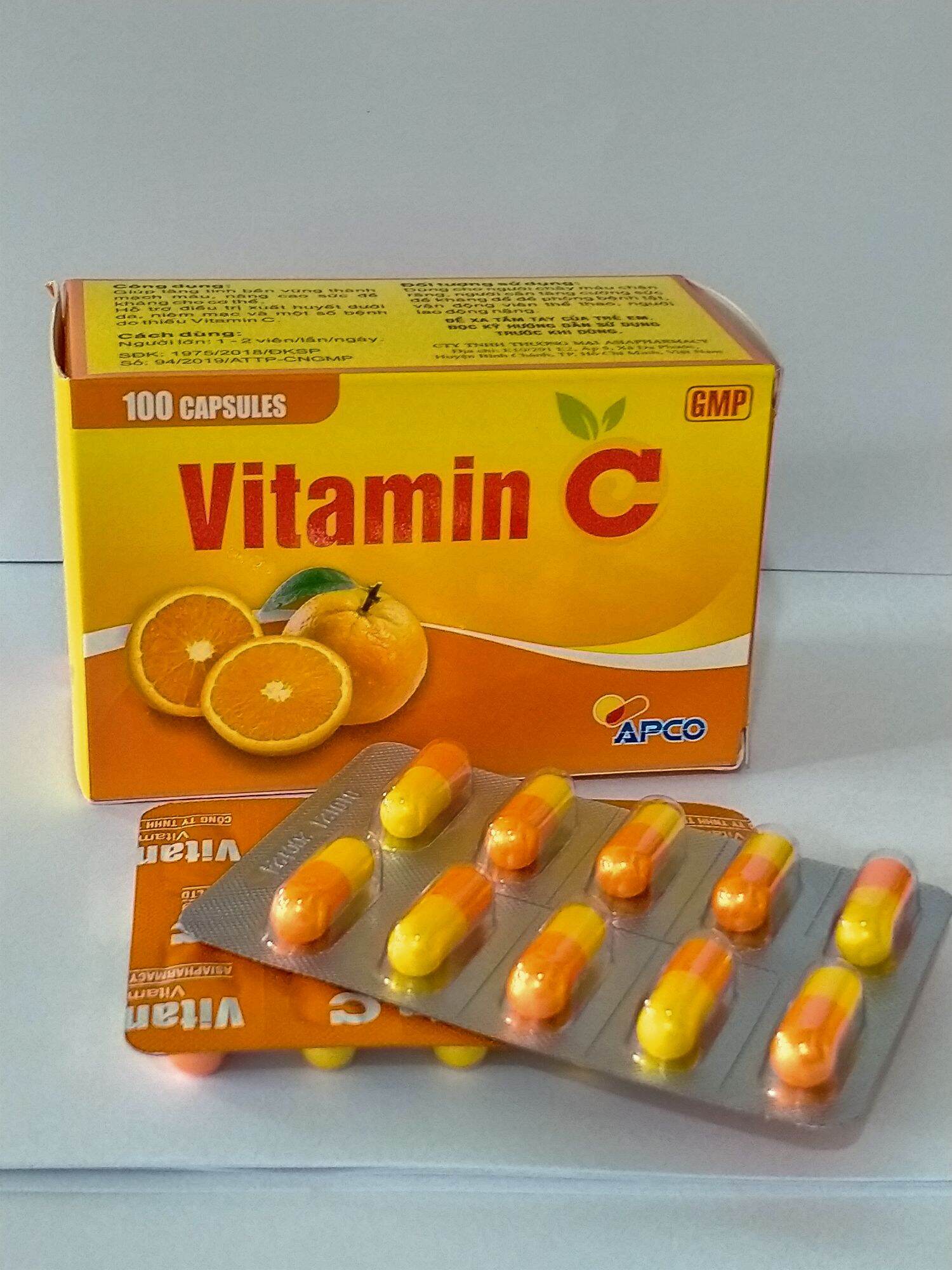 Viên uống VITAMIN C Apco hộp 100 viên giúp bền vững thành mạch, nâng cao sức đề kháng cho cơ thể