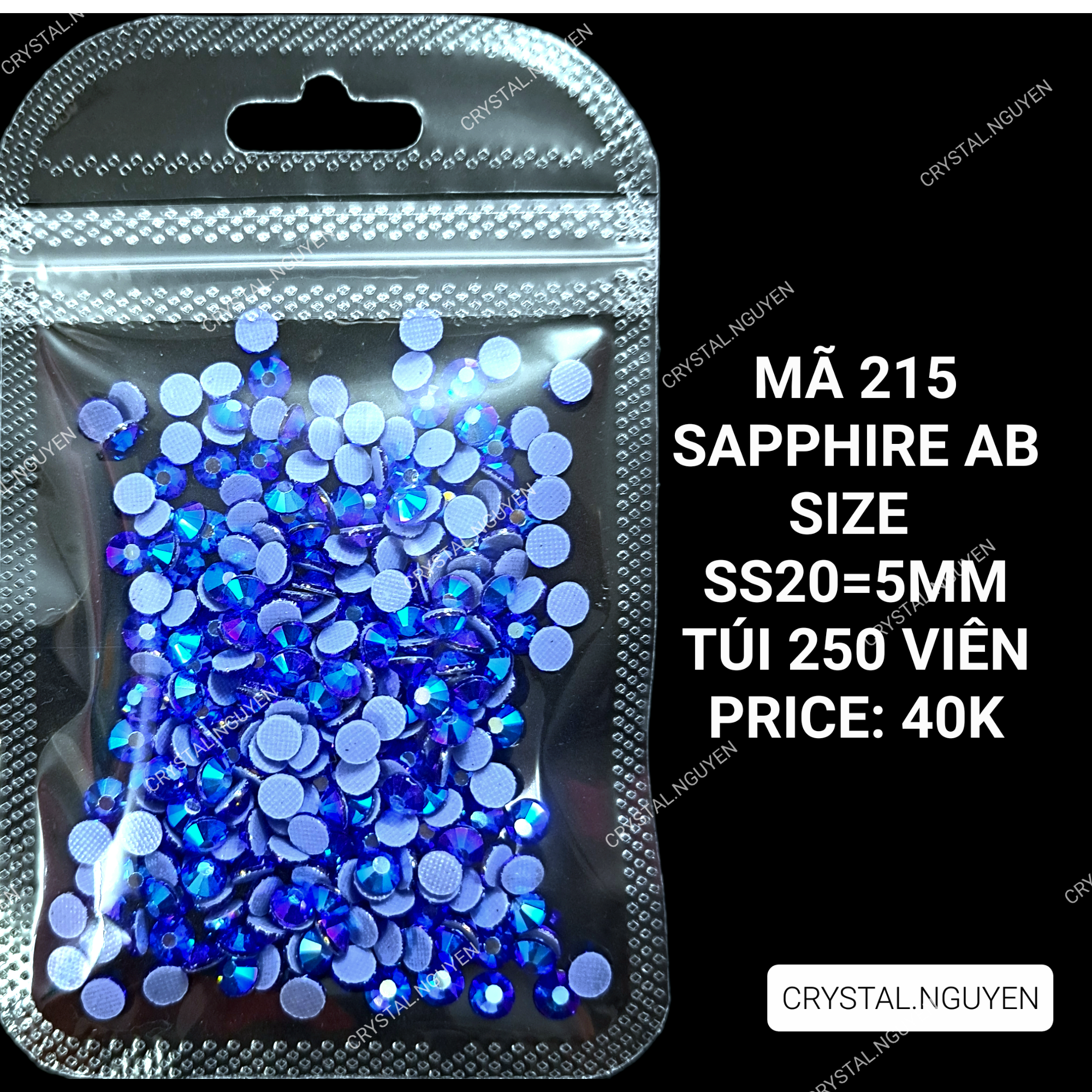 MÃ 215 SAPPHIRE AB- ĐÁ NAIL KHAY - ĐÁ TÚI MIX SIZE- ĐÁ LẺ SIZE